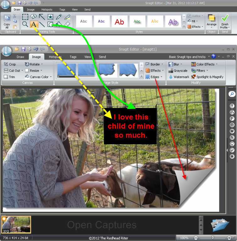 Snagit draw-text and shape, image-edges