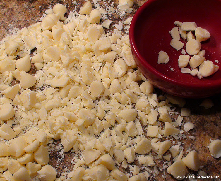 roughly chop white chocolate chips
