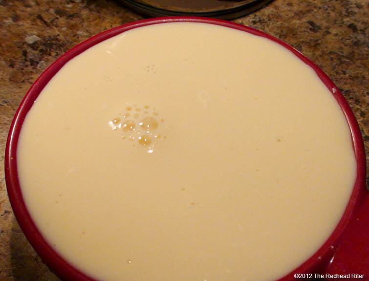 Drizzle the evaporated milk on top of all the ingredients.