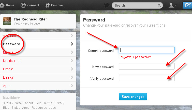 Twitter Account Change Current Password