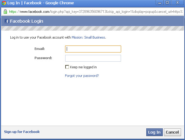 log in with facebook application