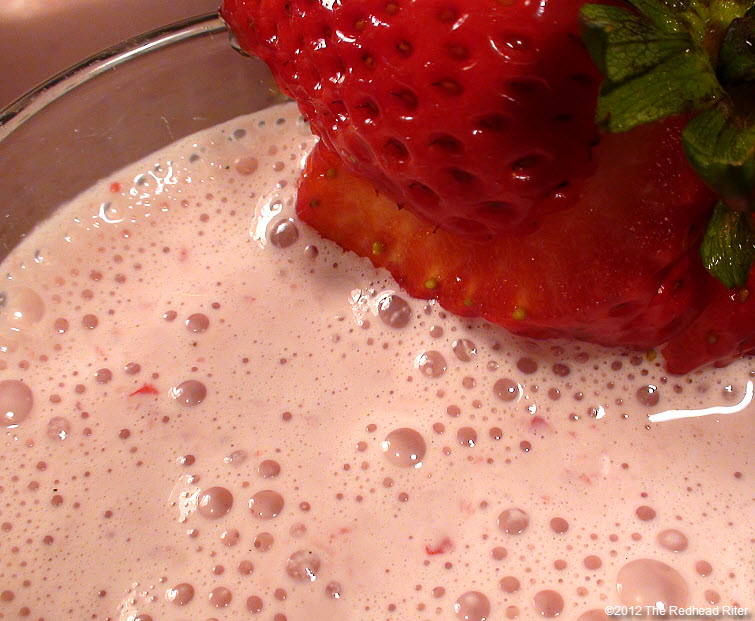 frothy strawberry milkshake is richly sweet