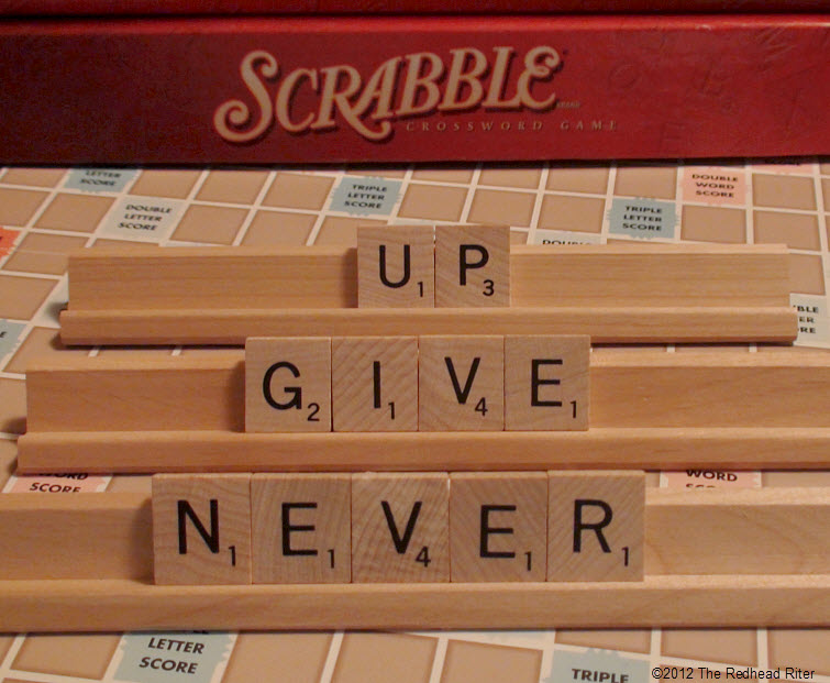 scrabbled message never give up