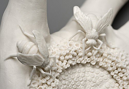 Kate MacDowell porcelain cross pollination_detail