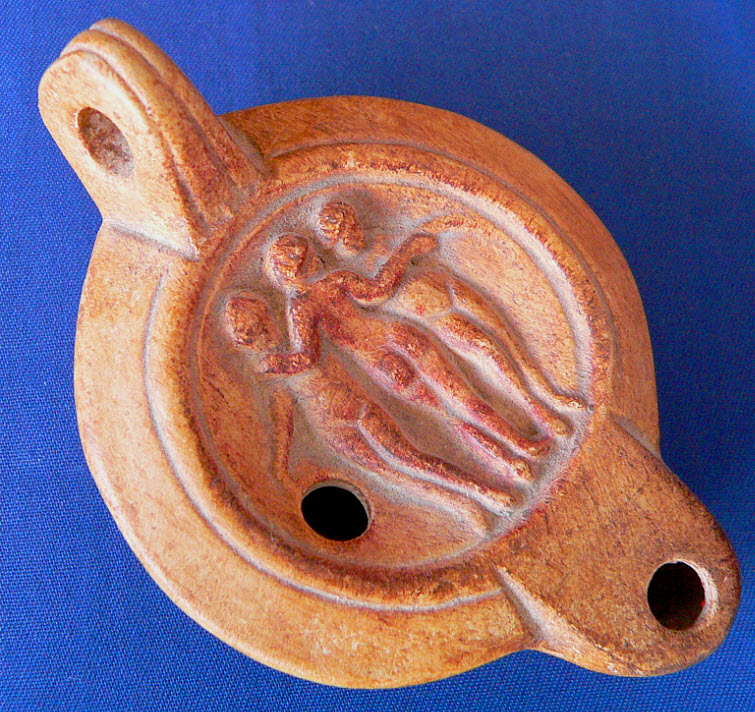 ancient clay engraved oil lamp