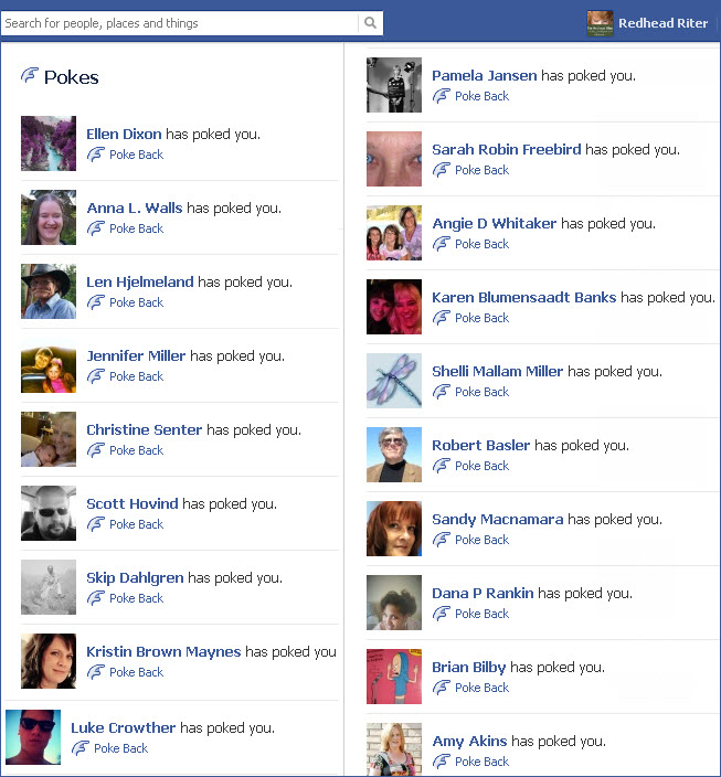 Facebook pokes received after poking