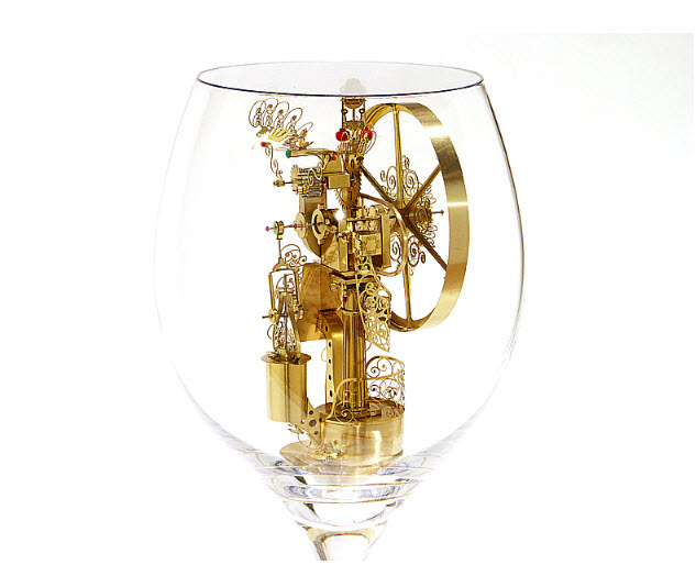Syzmon Klimek Artist Miniature Mechanical Creations In Wine Glasses 4