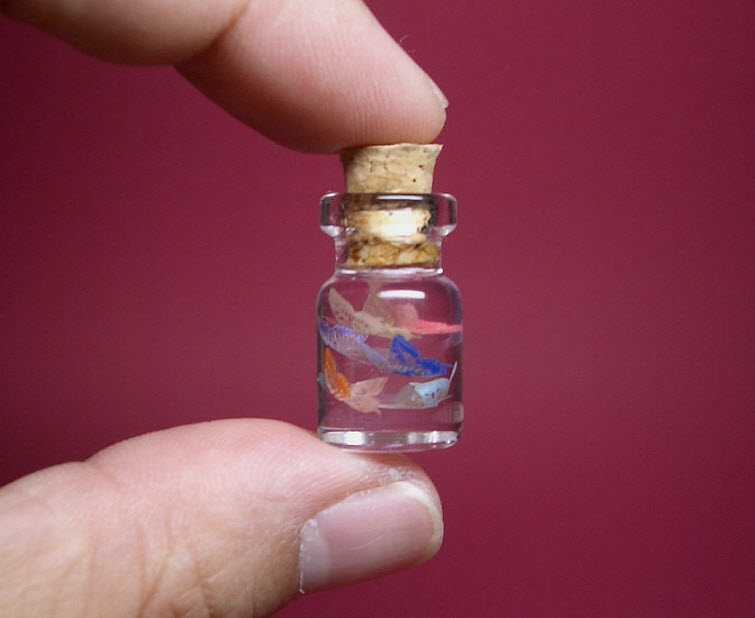 Super tiny flying butterfly in a tiny bottle
