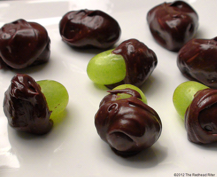 sweet chocolate covered green seedless grapes