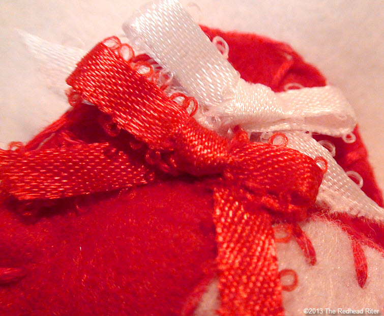 felt embroidery heart  bows red white
