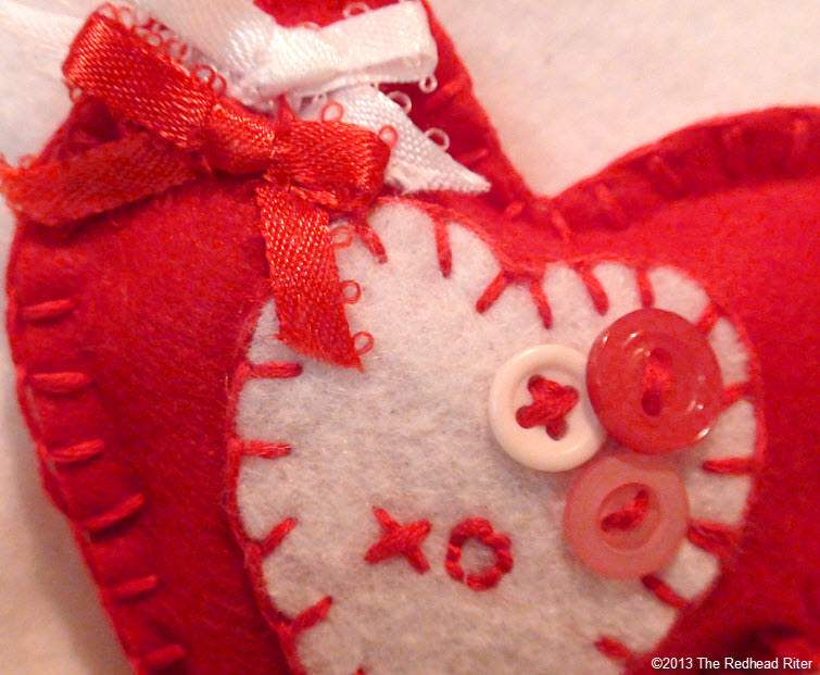 felt embroidery heart buttons bows red white