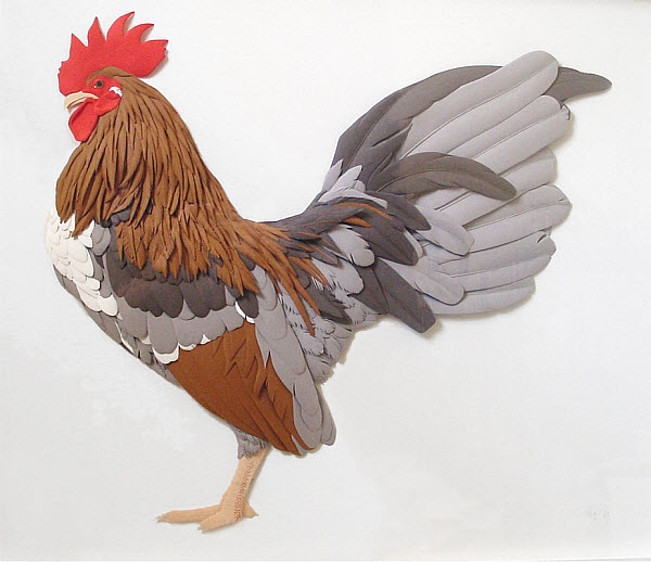 Cheong-ah Hwang's Paper Art Sculptures rooster