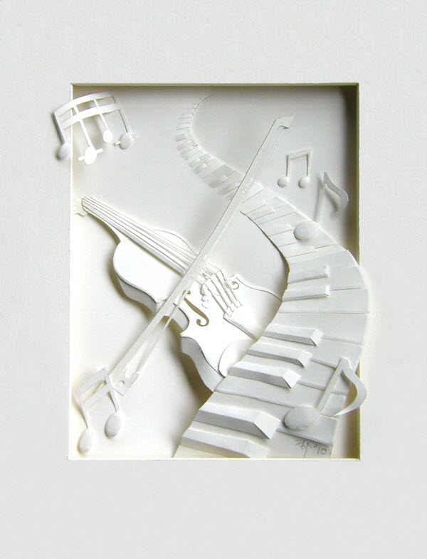 Cheong-ah Hwang's Paper Art Sculptures violin