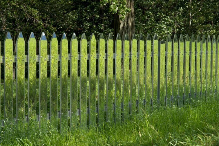 Alyson Shotz mirror fence green grass
