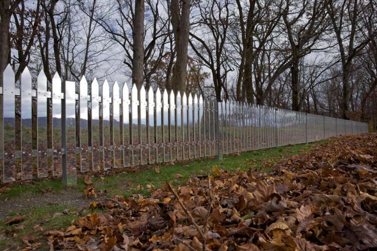 Alyson Shotz mirror fence leaves