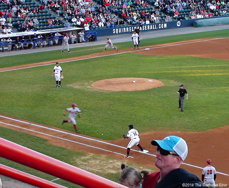 7 flying squirrels opening night running to first base