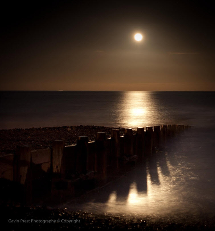 Gavin Prest Photograph Hornsea UK Moonlit breakwater
