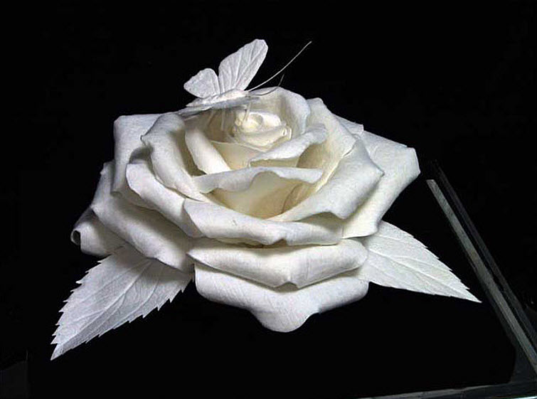 Paper Artists Eckman Cool Cast Paper Art Sculptures rose-and-butterfly