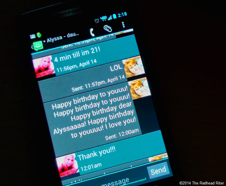 the redhead riter  and alyssa's birthday text