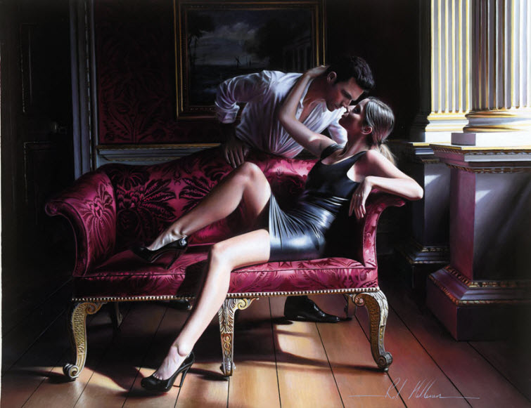 Artist Ron Hefferans Photorealistic Glamorous Oil Paintings black dress