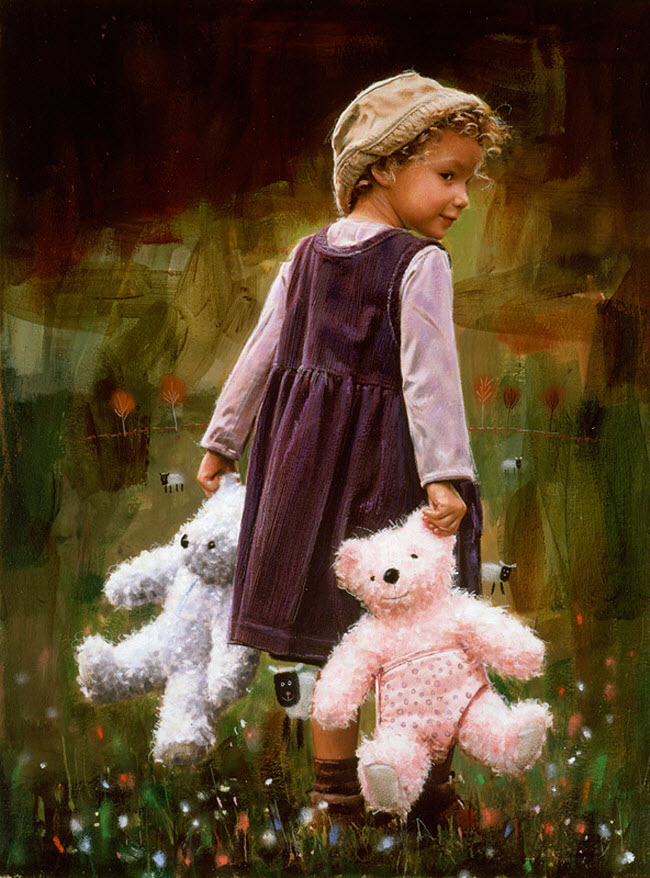 Artist Ron Hefferans Photorealistic Glamorous Oil Paintings child teddy bears