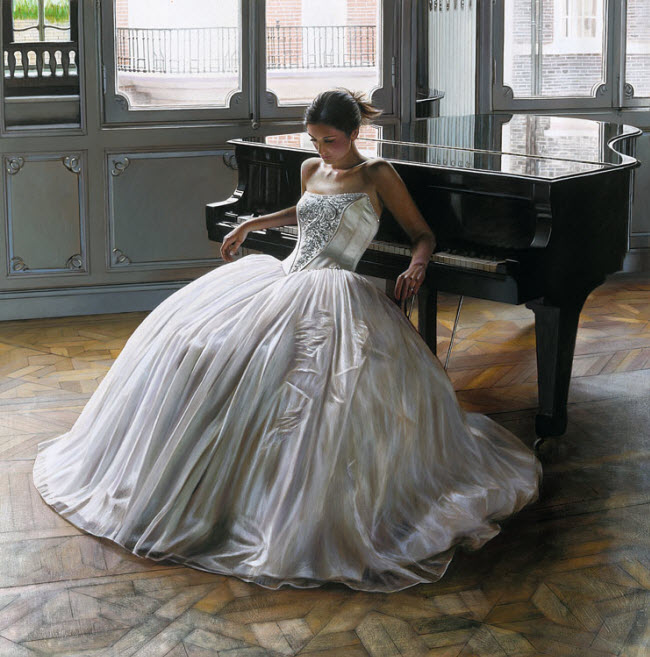 Artist Ron Hefferans Photorealistic Glamorous Oil Paintings wedding dress front