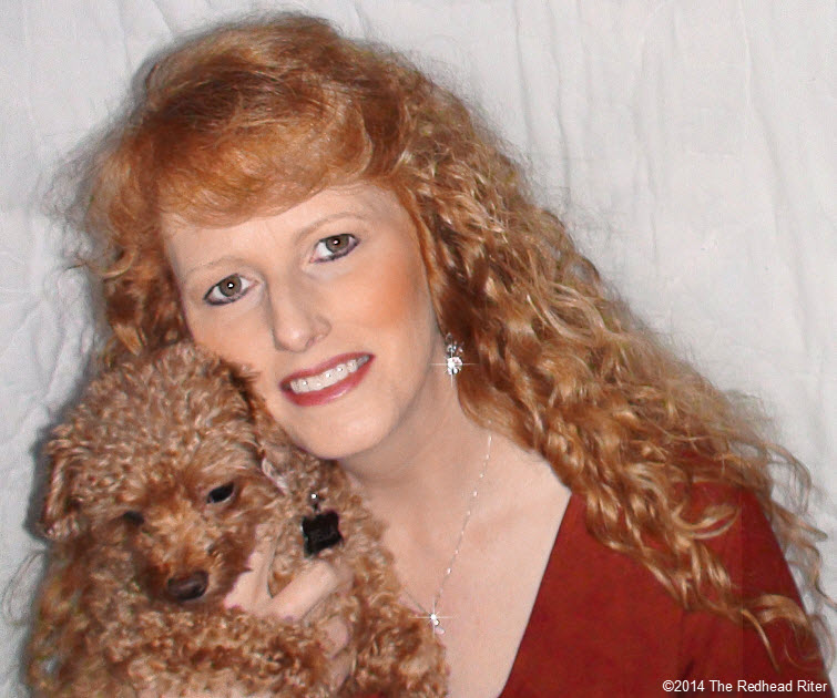 redhead sherry riter with bella red toy poodle