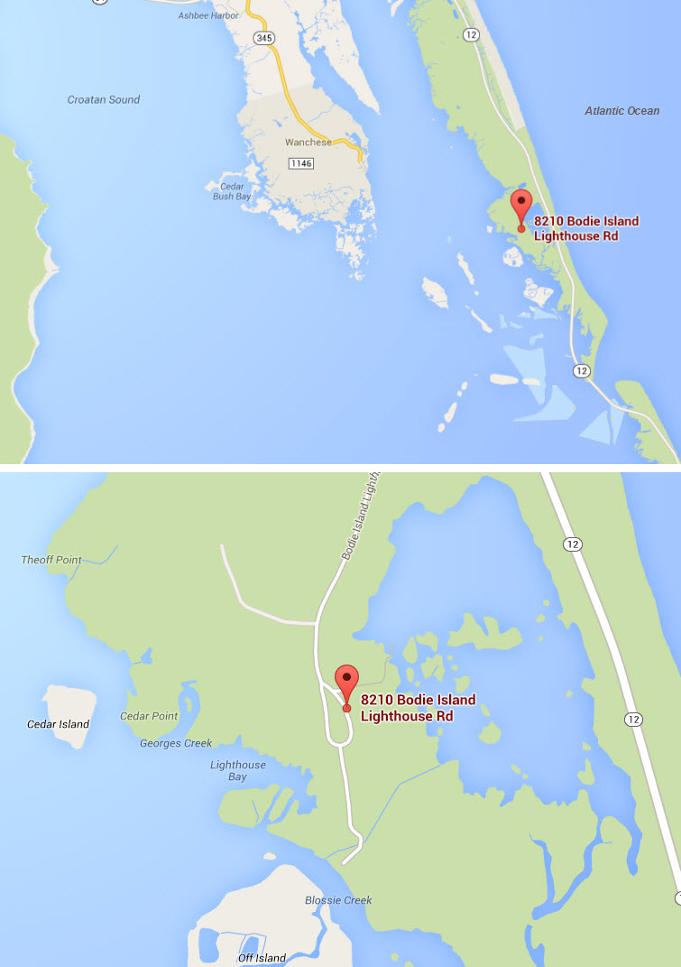 Google Map Bodie Island Lighthouse, Nags Head, North Carolina