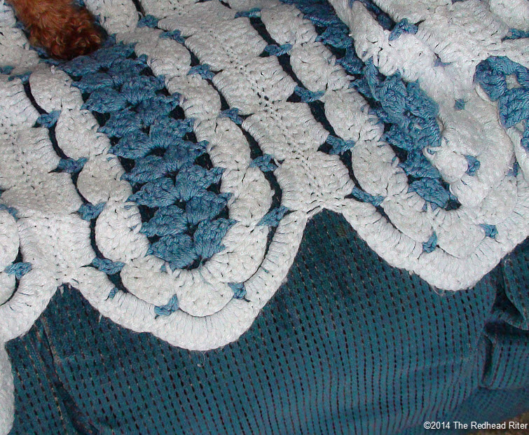 crocheted afghan blue white edge