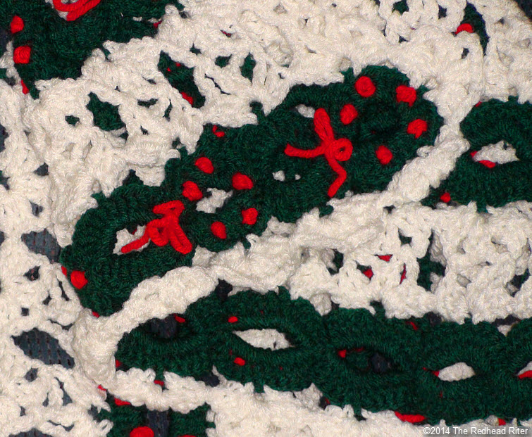 crocheted afghan christmas wreath closeup