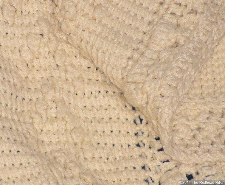 crocheted afghan cream popcorn stitch closeup