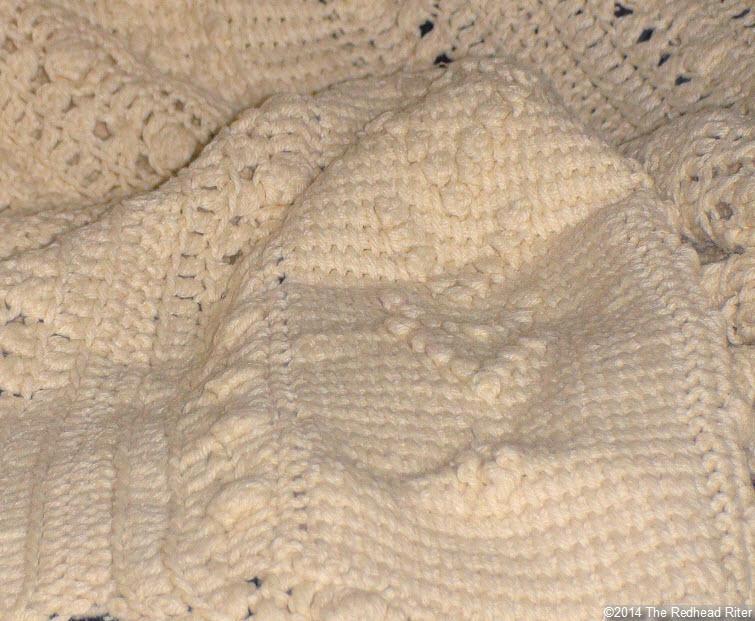 crocheted afghan cream popcorn stitch