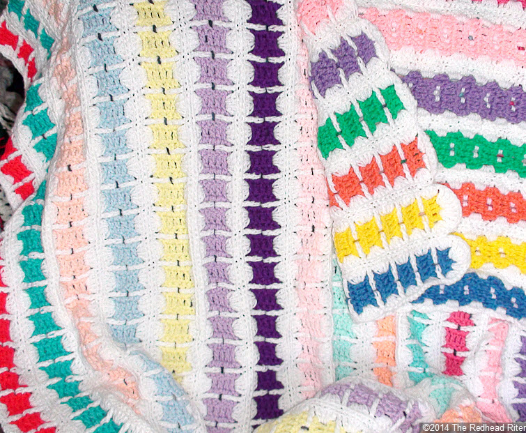 crocheted afghan multi color strip blocks full