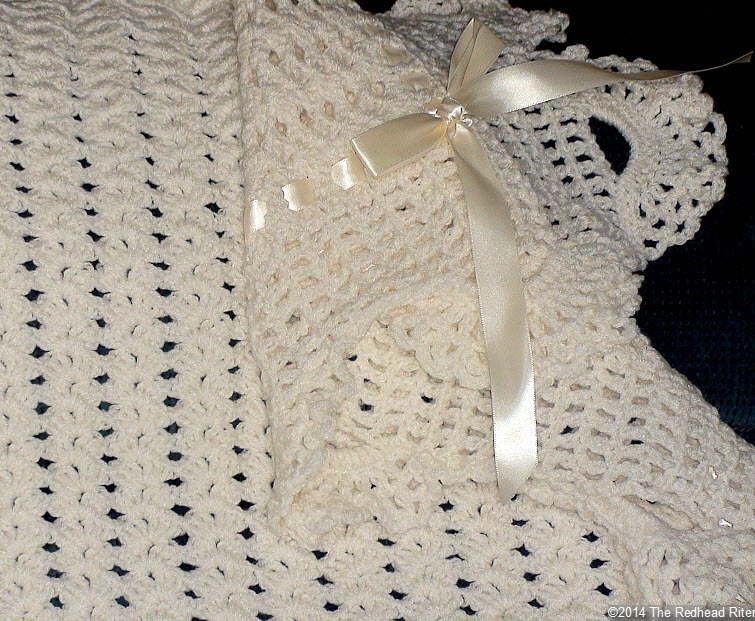 crocheted afghan ribbon edge cream
