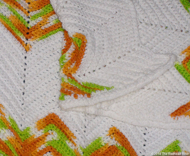 crocheted afghan ripple green brown close