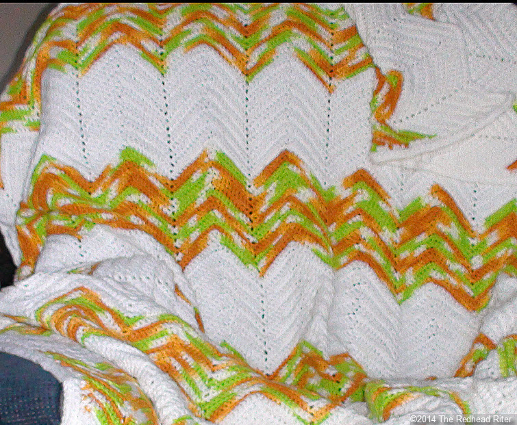 crocheted afghan ripple green brown