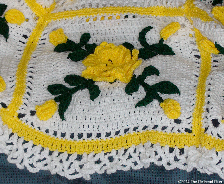 crocheted afghan yellow flowers squares