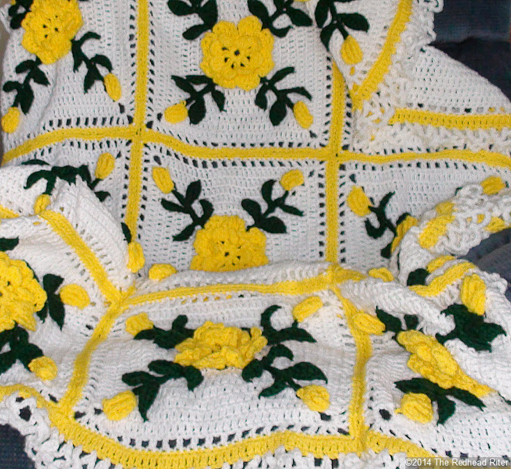 crocheted afghan yellow flowers