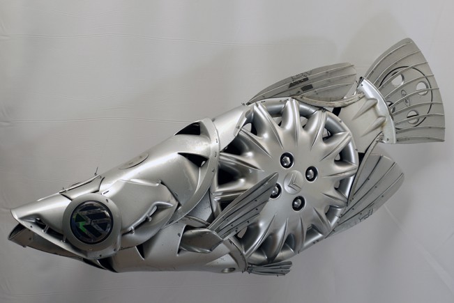 archerfish Car Part Art - Old Recycled Hubcaps Into Awesome Sculptures