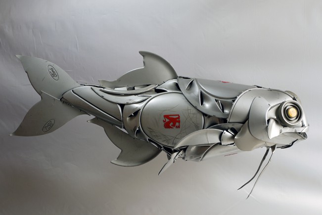 beardfish Car Part Art - Old Recycled Hubcaps Into Awesome Sculptures
