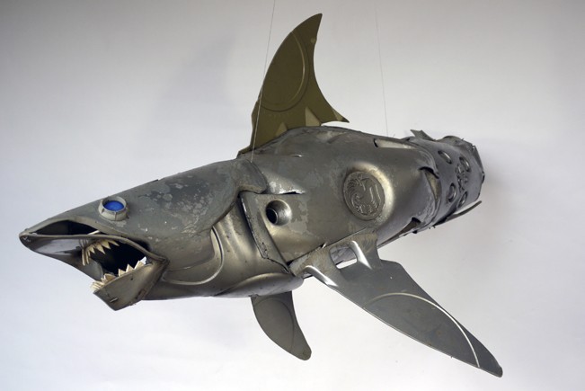 blue-eyed-shark Car Part Art - Old Recycled Hubcaps Into Awesome Sculptures