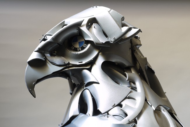 eagle bmw eye Car Part Art - Old Recycled Hubcaps Into Awesome Sculptures
