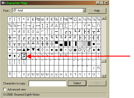 Microsoft Symbol Font Character Map