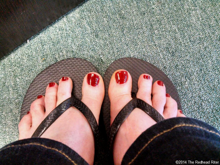 redhead sherry riter red painted toenails
